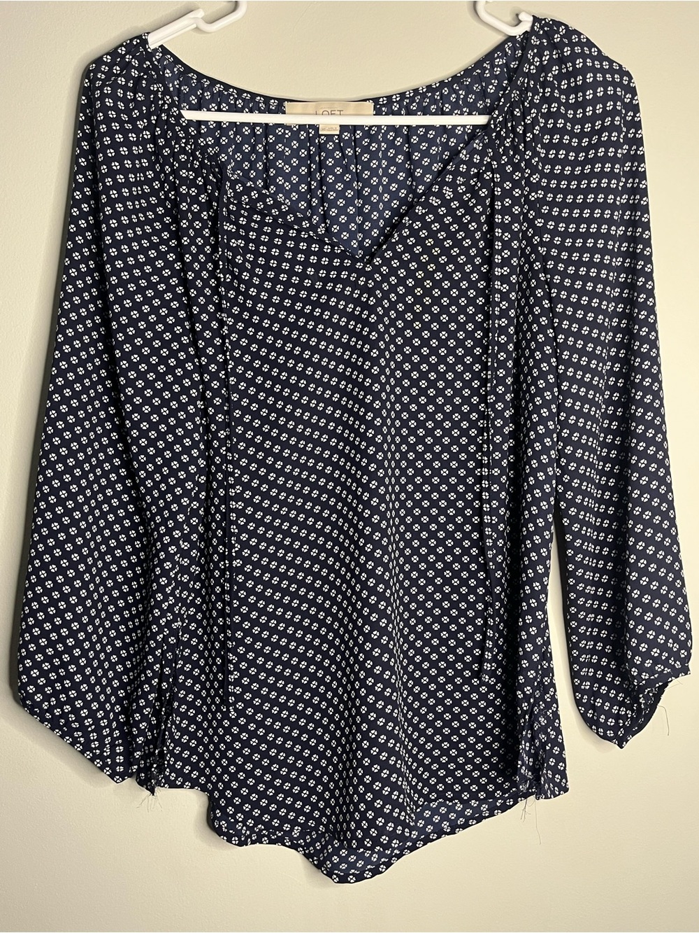 LOFT Navy Printed V-Neck Blouse